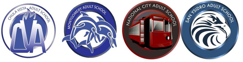 Logos of all 4 adult schools: Chula Vista Adult, Montgomery Adult, National City Adult, and San Ysidro Adult