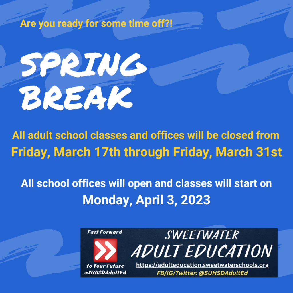 Spring Break announcement flyer