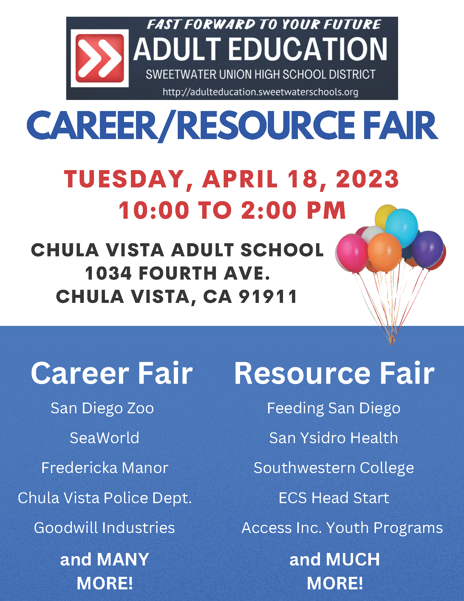 Adult Education Career and Resource Fair flyer