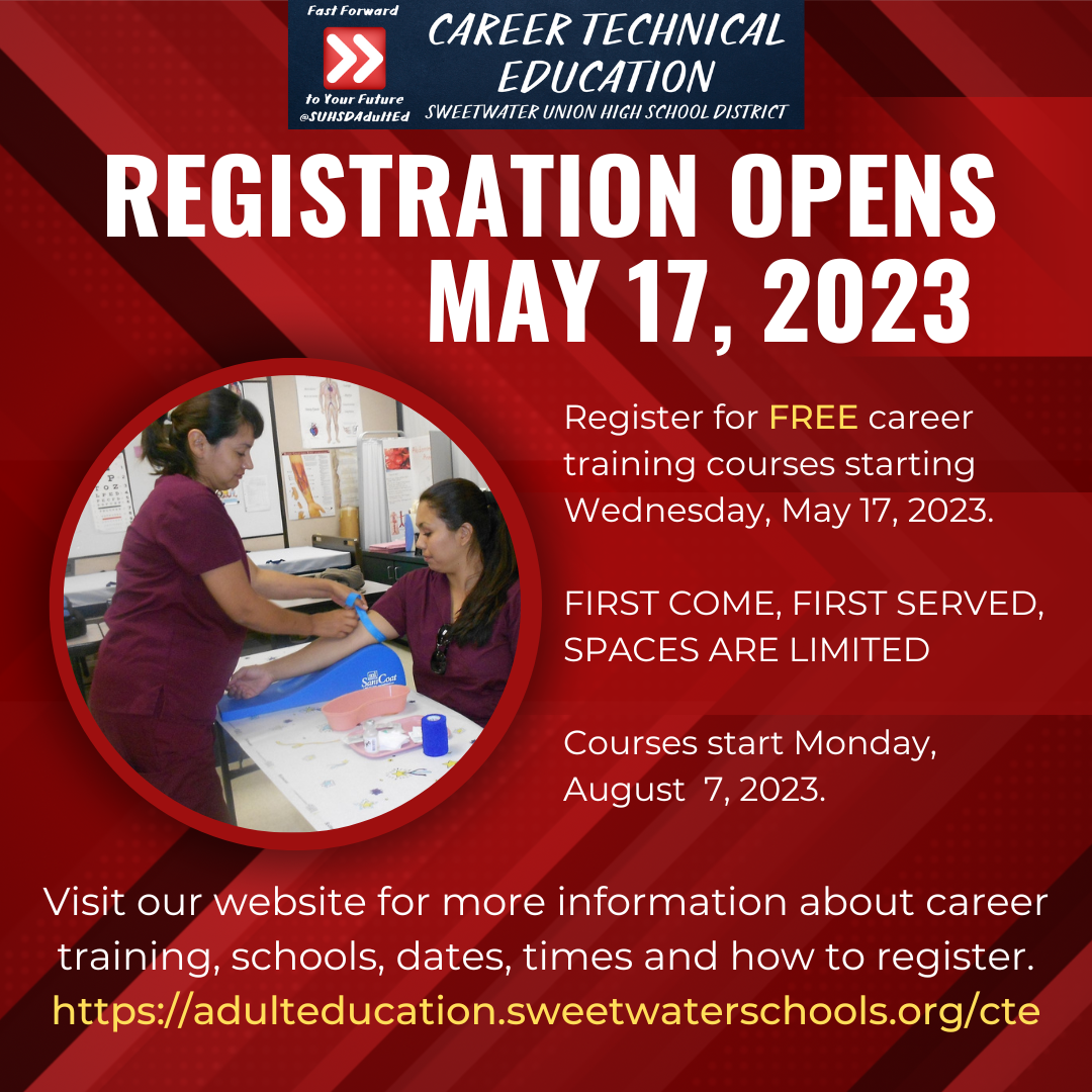 Register for FREE career training classes on Wednesday, May 17, 2023. Classes start in August 2023.