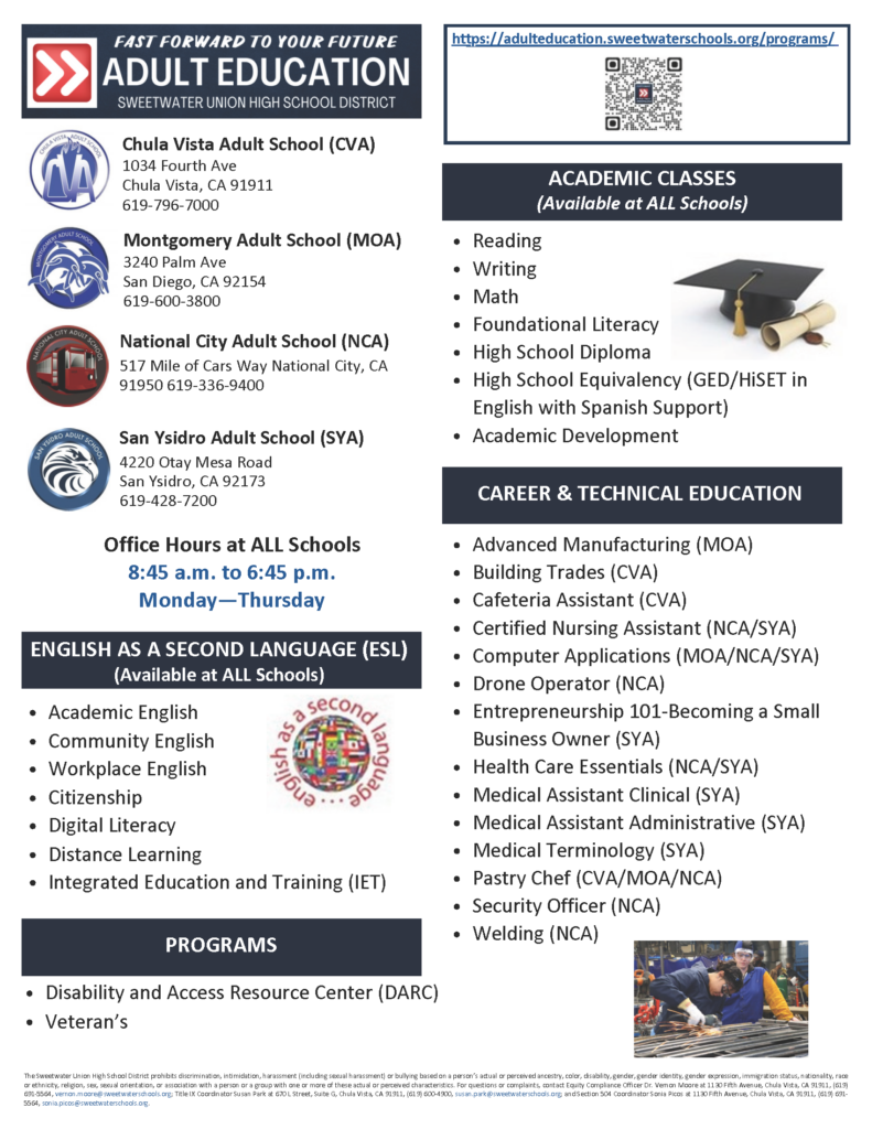 Flyer about all of our programs, school sites, and office hours.
